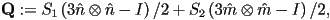 \mathbf{Q}:=S_1 \left(3\hat{n}\otimes\hat{n}-I\right)/2+S_2 \left(3\hat{m}\otimes\hat{m} -I\right)/2,