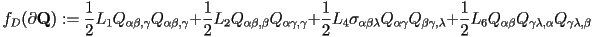  f_D(\partial \mathbf{Q}):=\frac{1}{2}L_1 Q_{\alpha\beta,\gamma} Q_{\alpha\beta,\gamma} + \frac{1}{2}L_2 Q_{\alpha\beta,\beta} Q_{\alpha\gamma,\gamma} \\ +\frac{1}{2}L_4\sigma_{\alpha\beta\lambda}Q_{\alpha\gamma}Q_{\beta \gamma,\lambda}+\frac{1}{2}L_6 Q_{\alpha\beta}Q_{\gamma\lambda,\alpha}Q_{\gamma\lambda,\beta}